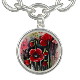 Poppy Flowers In Watercolor Bracelet