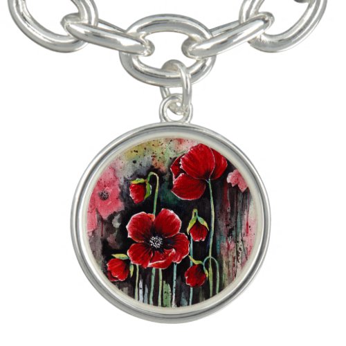 Poppy Flowers In Watercolor  Bracelet