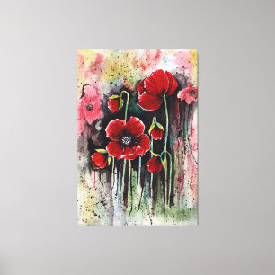 Poppy Flowers In Watercolor  Canvas Print