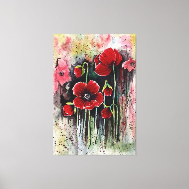 Poppy Flowers In Watercolor  Canvas Print (Front)