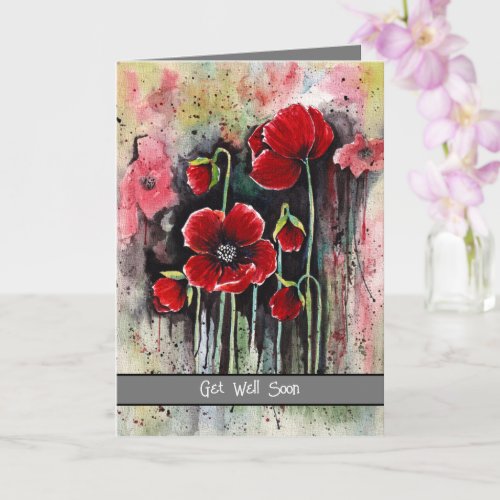 Poppy Flowers In Watercolor   Card