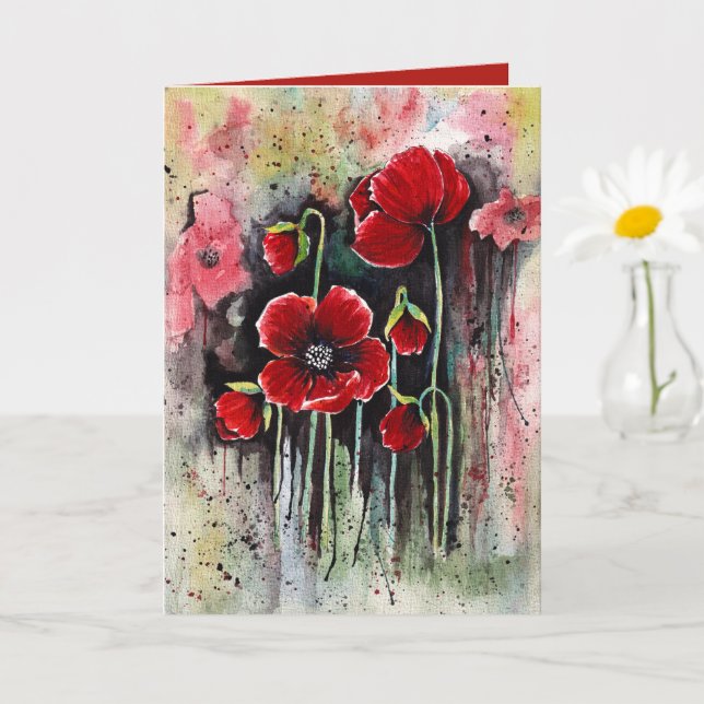 Poppy Flowers In Watercolor   Card (Small Plant)