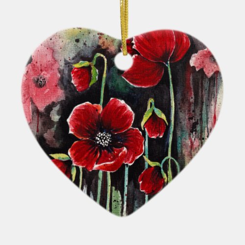 Poppy Flowers In Watercolor  Ceramic Tree Decorati Ceramic Ornament