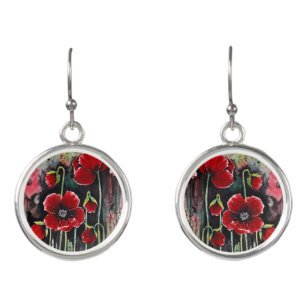Poppy Flowers In Watercolor  Earrings