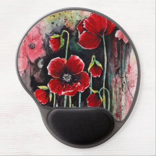 Poppy Flowers In Watercolor  Gel Mouse Pad