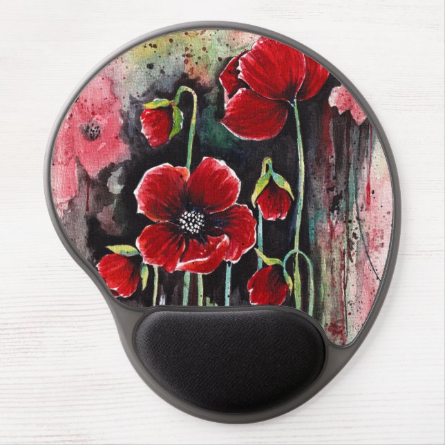Poppy Flowers In Watercolor  Gel Mouse Pad (Front)