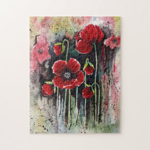 Poppy Flowers In Watercolor  Jigsaw Puzzle