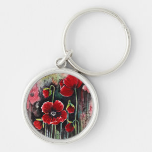 Poppy Flowers In Watercolor Keychain