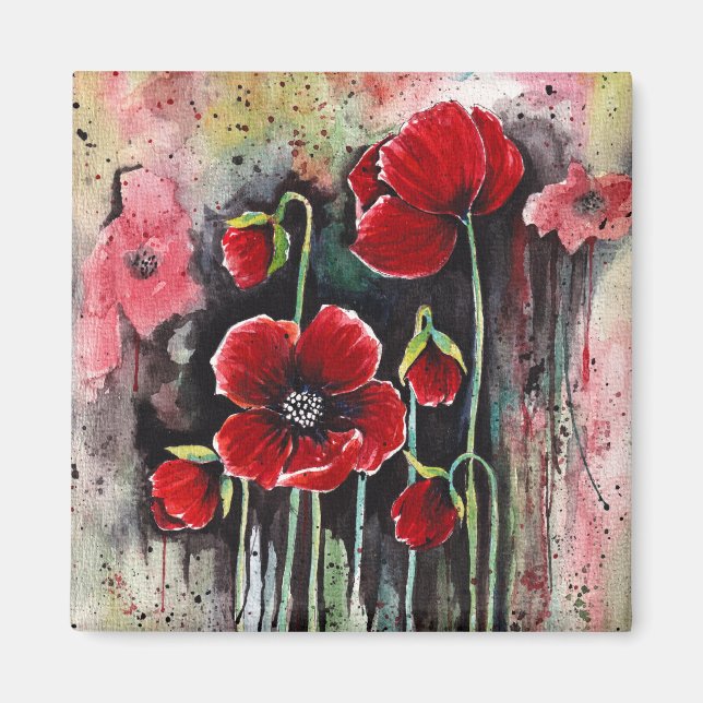 Poppy Flowers In Watercolor  Magnet (Front)