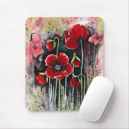 Poppy Flowers In Watercolor  Mouse Pad