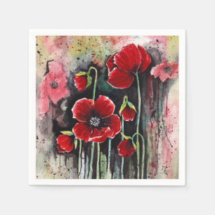 Poppy Flowers In Watercolor Napkins