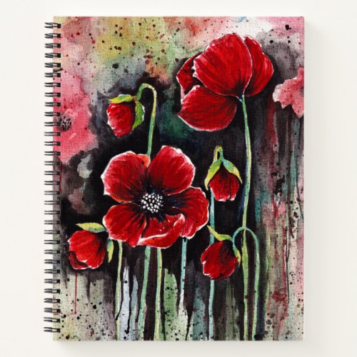 Poppy Flowers In Watercolor   Notebook