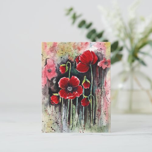 Poppy  Flowers In Watercolor   Postcard