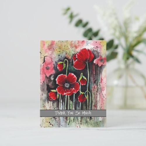 Poppy  Flowers In Watercolor   Postcard