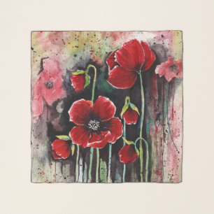 Poppy Flowers In Watercolor  Scarf