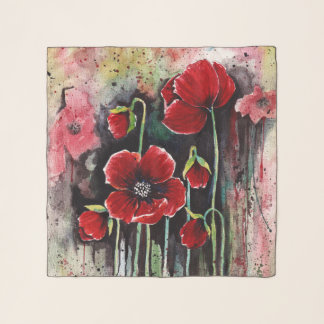 Poppy Flowers In Watercolor  Scarf