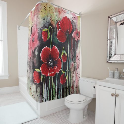 Poppy Flowers In Watercolor  Shower Curtain