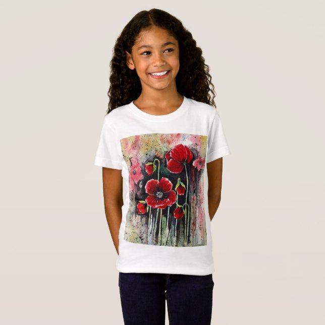 Poppy Flowers In Watercolor   T-Shirt (Front Full)