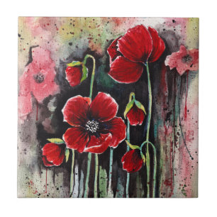 Poppy Flowers In Watercolor Tile