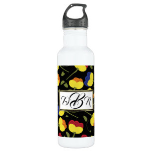 Poppy Flowers Monogram Stainless Steel Water Bottle