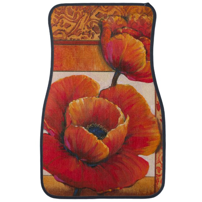 Poppy Flowers on Tan and Orange Background Car Mat (Front)