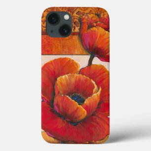 Poppy Flowers on Tan and Orange Background iPhone 13 Case