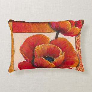 Poppy Flowers on Tan and Orange Background Decorative Pillow