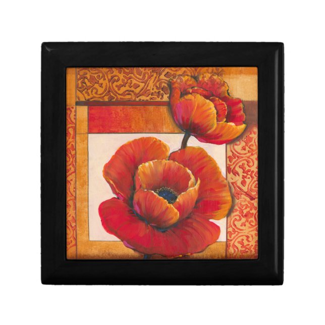 Poppy Flowers on Tan and Orange Background Gift Box (Front)