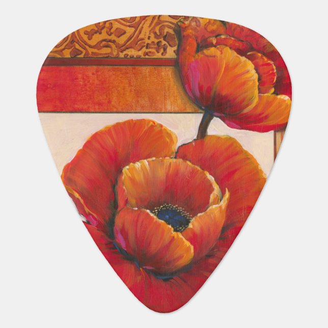 Poppy Flowers on Tan and Orange Background Guitar Pick (Front)