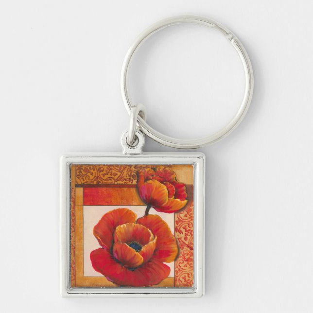Poppy Flowers on Tan and Orange Background Keychain (Front)