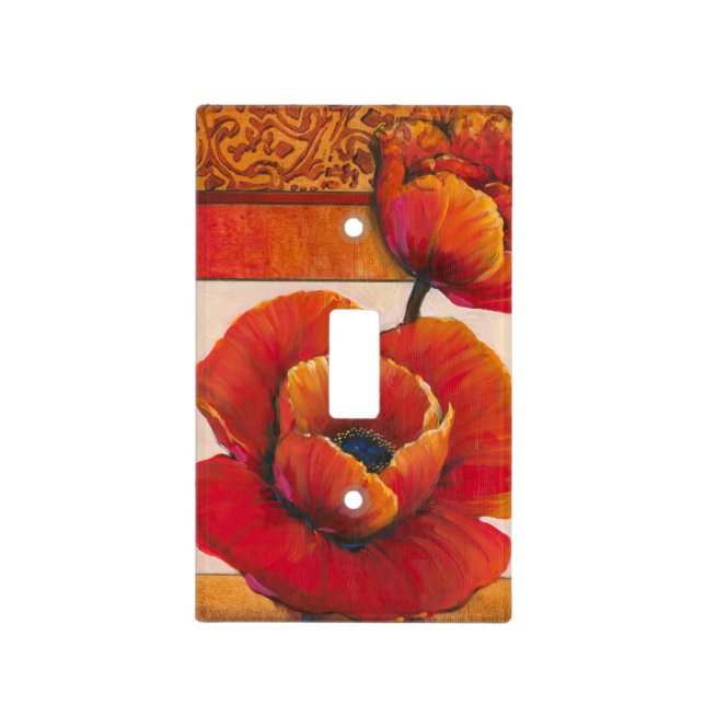 Poppy Flowers on Tan and Orange Background Light Switch Cover (Front)