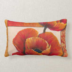 Poppy Flowers on Tan and Orange Background Lumbar Pillow