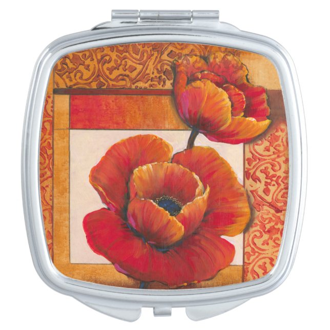 Poppy Flowers on Tan and Orange Background Makeup Mirror (Front)