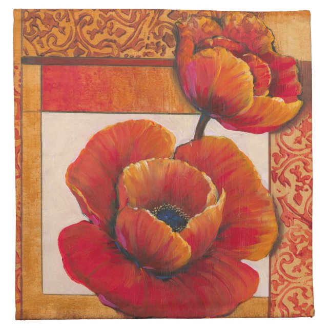 Poppy Flowers on Tan and Orange Background Napkin (Front)