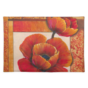 Poppy Flowers on Tan and Orange Background Placemat