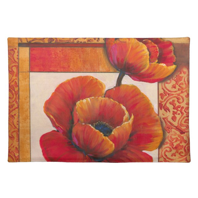 Poppy Flowers on Tan and Orange Background Placemat (Front)