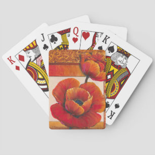 Poppy Flowers on Tan and Orange Background Poker Cards