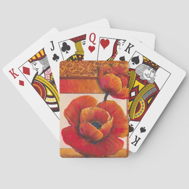 Poppy Flowers on Tan and Orange Background Poker Cards (Back)