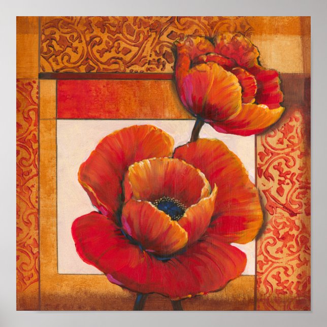 Poppy Flowers on Tan and Orange Background Poster (Front)