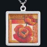 Poppy Flowers on Tan and Orange Background Silver Plated Necklace<br><div class="desc">You can almost feel the texture of the petals on these poppy flowers painted by Tim O'Toole. They blend perfectly with the tan and orange background,  creating a splendidly poetic vision. Buy it for your home or give it as a gift!</div>