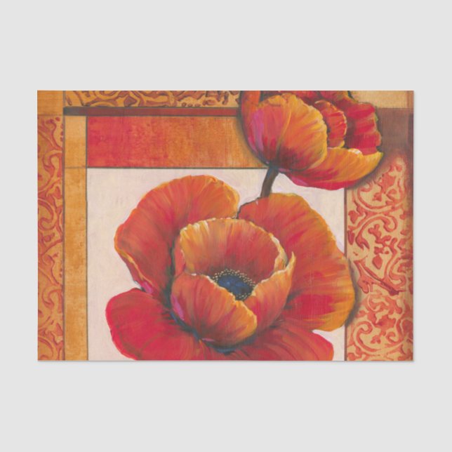 Poppy Flowers on Tan and Orange Background Tissue Paper (Front)