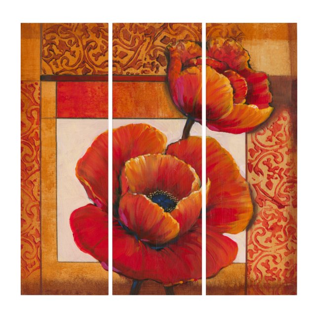 Poppy Flowers on Tan and Orange Background Triptych (Front)
