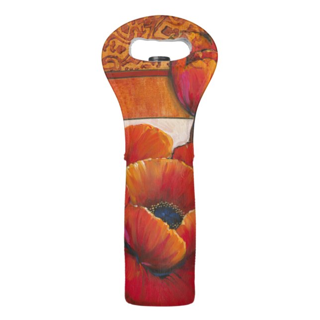 Poppy Flowers on Tan and Orange Background Wine Bag (Back)