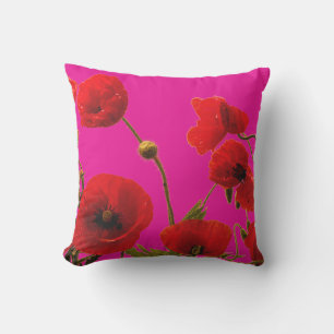 Poppy Flowers Orange Hot Pink Floral Art Abstract Outdoor Pillow