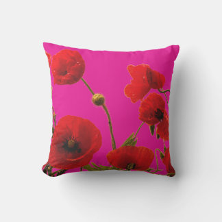 Poppy Flowers Orange Hot Pink Floral Art Abstract Outdoor Pillow