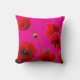 Poppy Flowers Orange Hot Pink Floral Art Abstract Throw Pillow