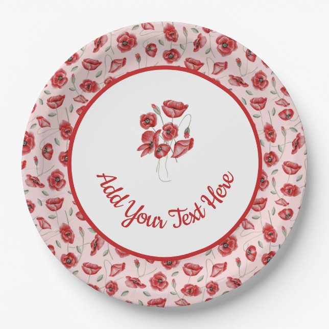 Poppy Flowers Paper Plates (Front)