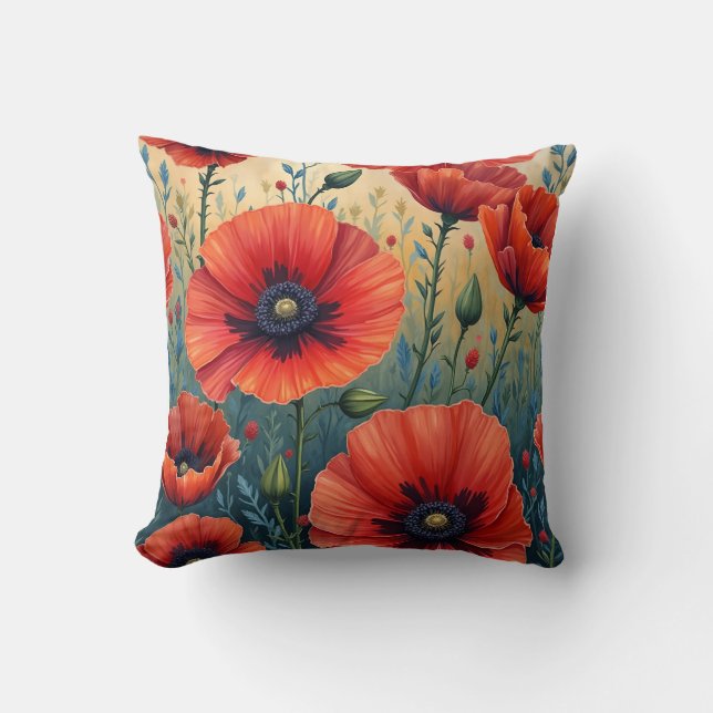 poppy flowers pillow cushion (Front)