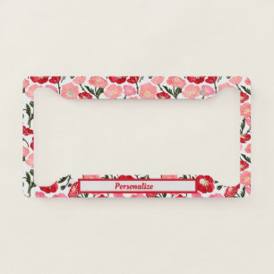 Poppy Flowers Pink Red Floral Personalized License Plate Frame