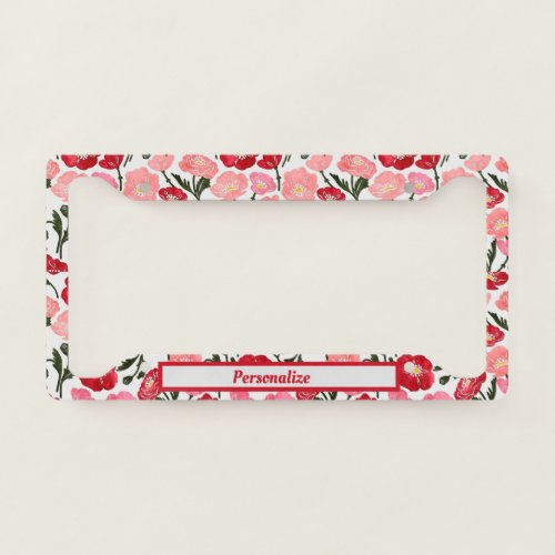 Poppy Flowers Pink Red Floral Personalized License Plate Frame
